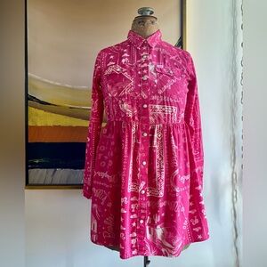 Wrangler Pink Pleated A-Line Dress with Bishop Sleeves